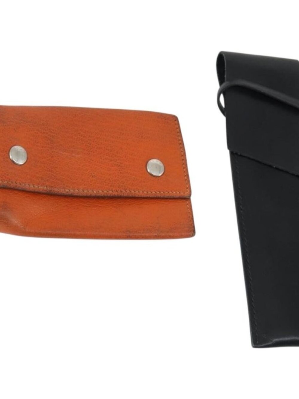 HERMES Key Case Leather 2 Set Black Orange Auth bs32344